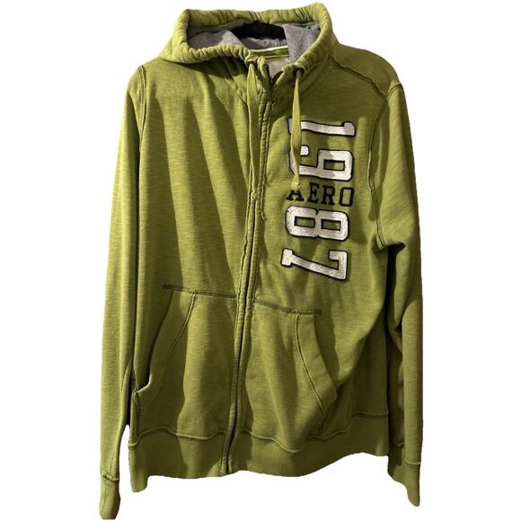 Vintage Aeropostale Distressed Full Zip Hoodie Mens L Green Skater Retro Y2K - Picture 1 of 6